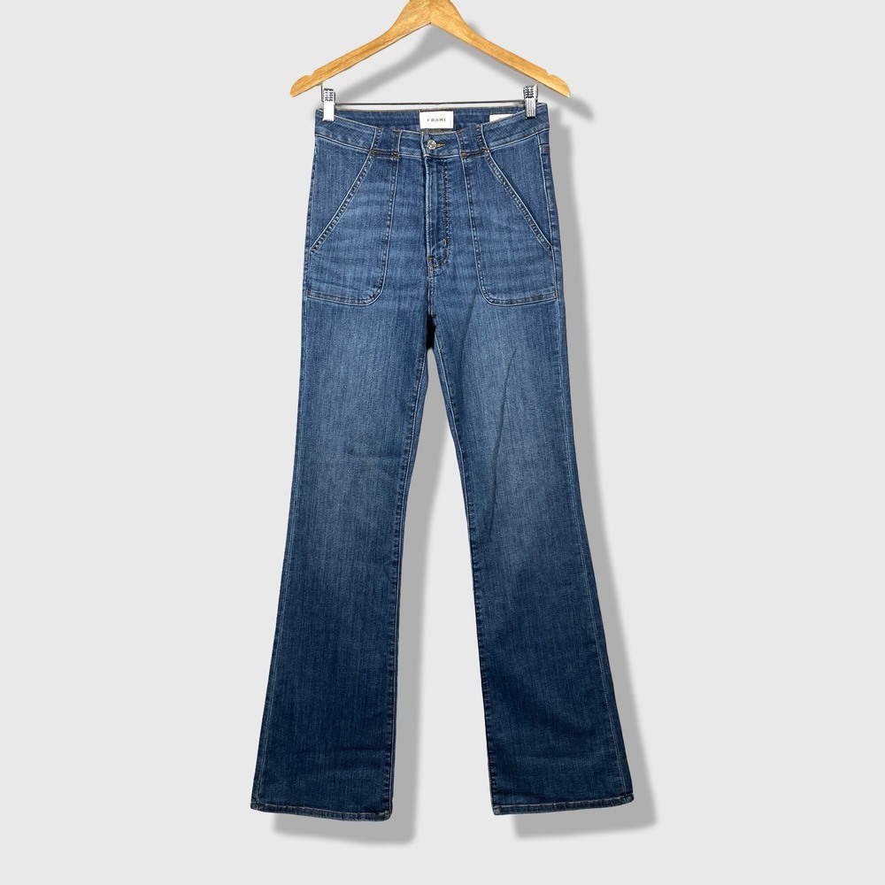 FRAME The Modern Pocket Reboot Jeans Womens 28 Blue 70s Retro Boho Chic NWT